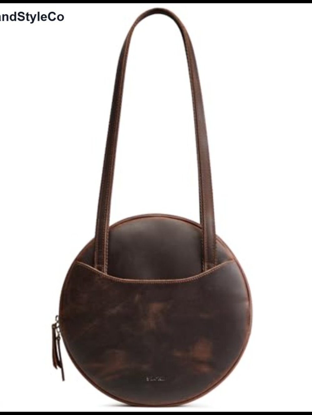 Circle Crazy Horse Leather Shoulder Bag Women Trendy Round Purse